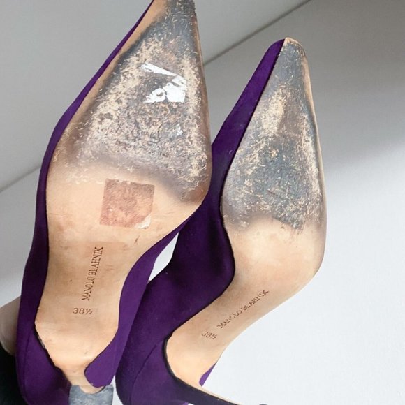Vintage Manolo Blahnik Royal Purple Suede Classic Heels 38.5 - Picture 11 of 12